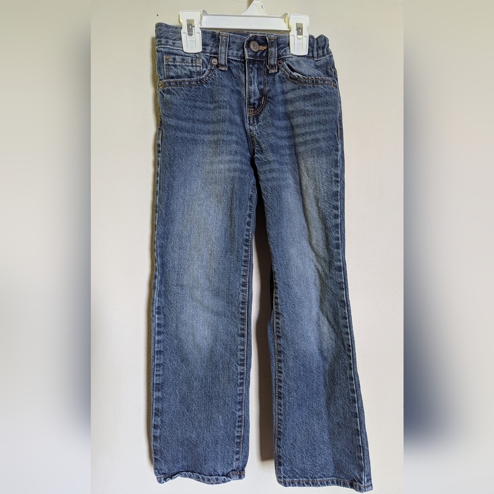 Old Navy 100% Cotton Bootcut Jeans Adjustable Waist Snap Close Boys Size 7 Slim - Picture 1 of 3